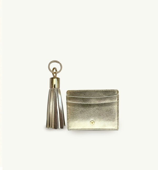 Apatchy London Gold Leather Cardholder and Tassel Keyring Gift Set