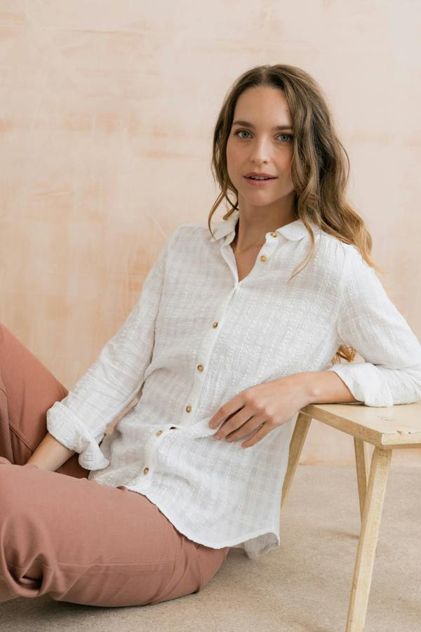 Savannah Textured Seersucker Shirt White