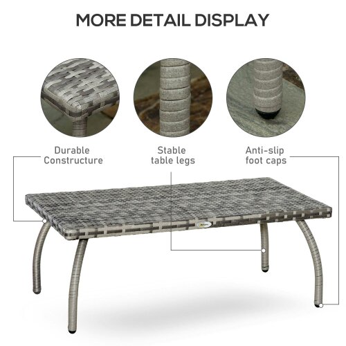 Wyld Haus Kedo Grey Rattan Rectangle Outdoor Coffee Table With Woven Finish