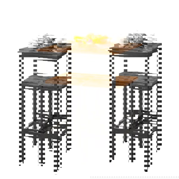 Modcraft Compact Dining Table and 2 Chairs Set with Footrests, Industrial Style, Rustic Brown and Black