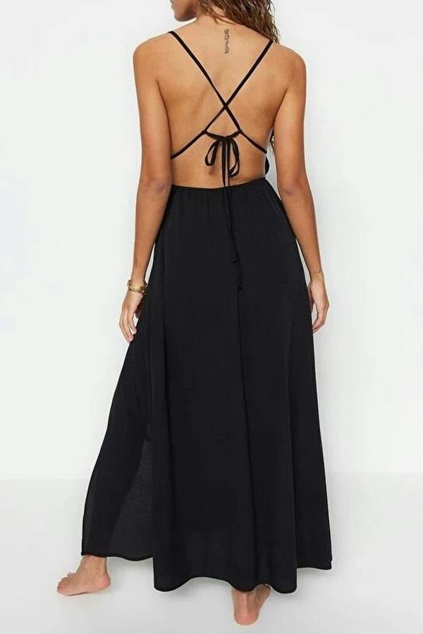 WOVCOR Woven Ruched Maxi Beach Dress