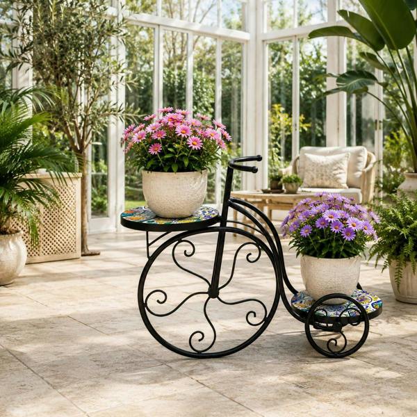 65cm Lisbon Mosaic Tricycle Plant Stand image 9