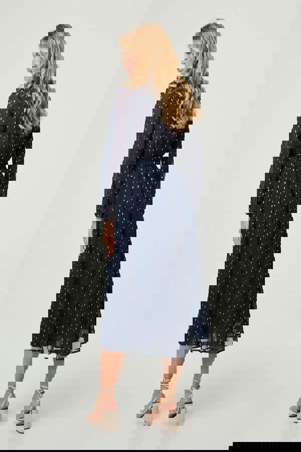 Navy | Polka Dot Print Long Sleeve Midi Dress