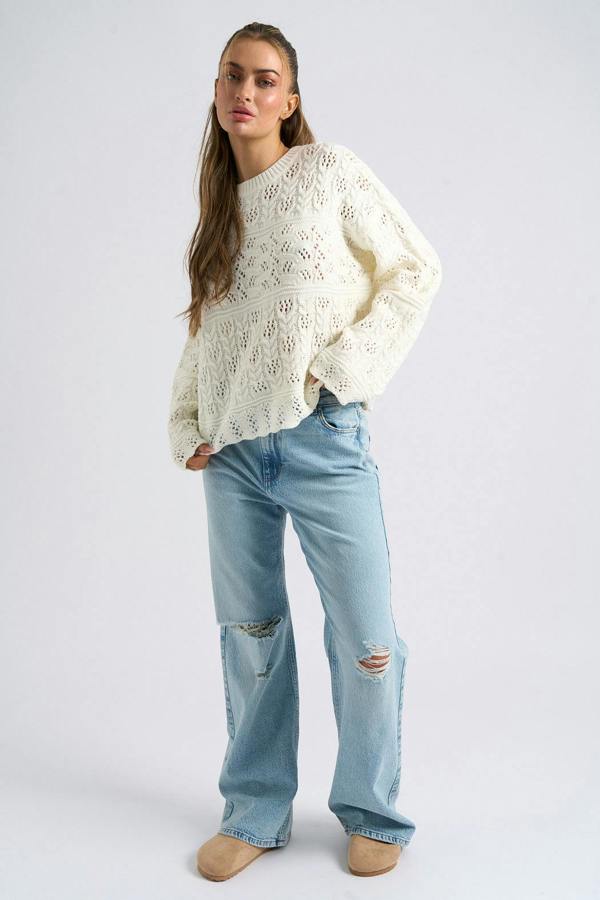 Urban Bliss Cream Crew Neck Pointelle Jumper