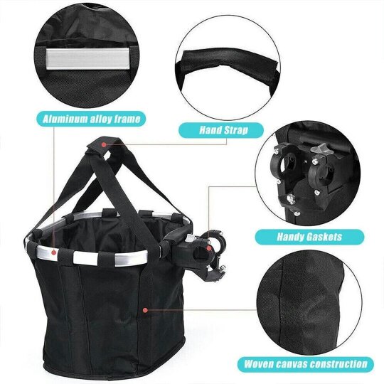 Havendro Bicycle Front Basket Foldable Bike Handlebar Bag Pet Carrier Frame Storage Pack