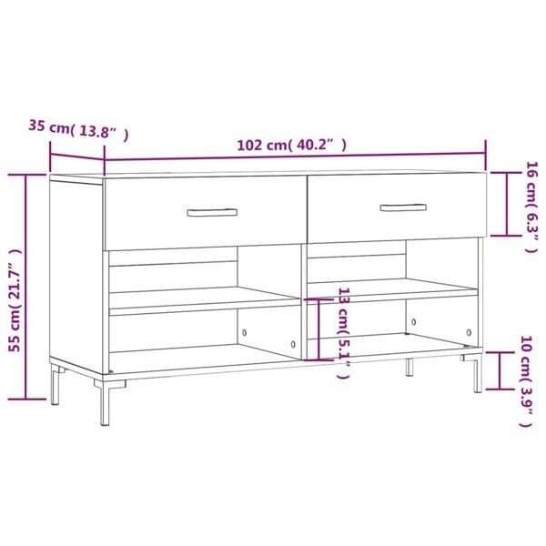 Berkfield Shoe Bench High Gloss White 102x35x55 cm Engineered Wood