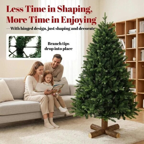 Bobobiy Artificial Christmas Tree, Hinged Xmas Tree with 1620 PE & PVC Branch Tips, 5ft, Green