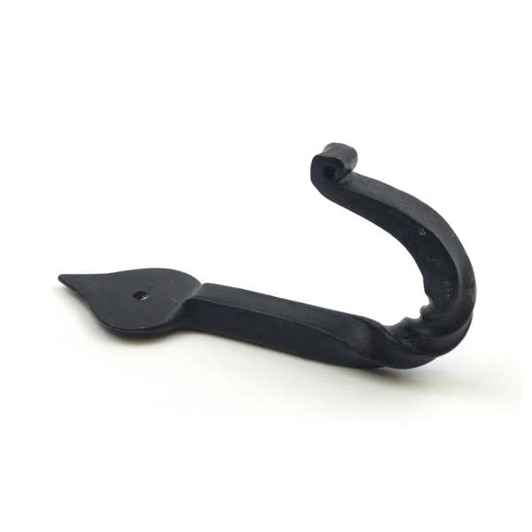 Hand Forged Iron Twisted Leaf Coat Hook In Black Wax Finish