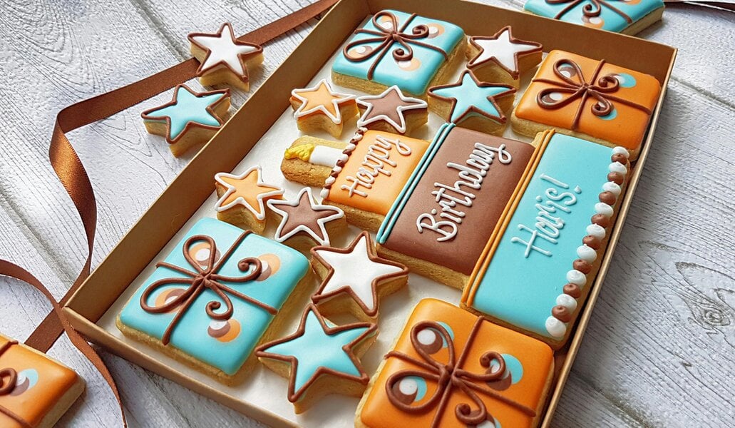 The Cookie Collaboration Hand-iced Personalised Birthday Cookie LETTERBOX GIFT/For Him