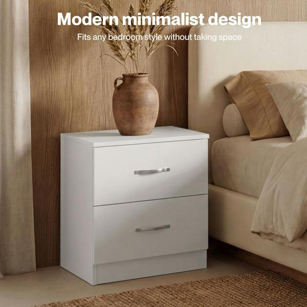 Levede Bedside Table With 2 Drawer Metal Handles Runners White Bedroom Cabinet