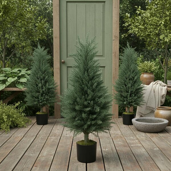 Wyld Haus Lusa Set Of 2 Outdoor Artificial Cypress Trees H8 90cm With UV Resistant Finish