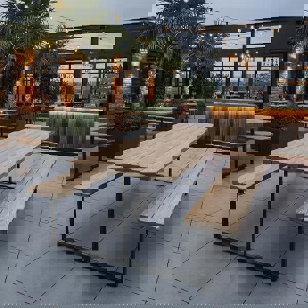 TRL Furniture Outdoor Slatted Picnic Table with Fixed Benches