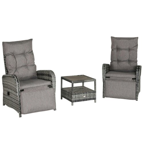 Wyld Haus Nodika Rattan Grey 2 Seater Outdoor Bistro Set with Reclining Armchairs and Table