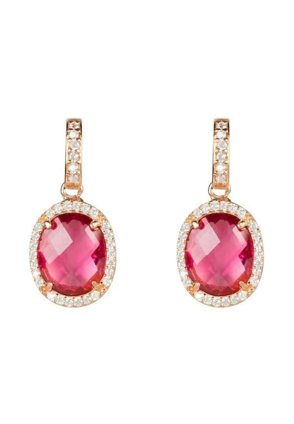 Beatrice Oval Gemstone Drop Earrings Rose Gold Pink Tourmaline - LATELITA Earrings