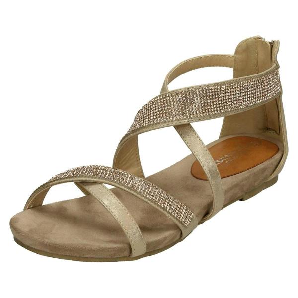 Savannah Ladies Savannah Low Wedge Diamante X Strap Sandals
