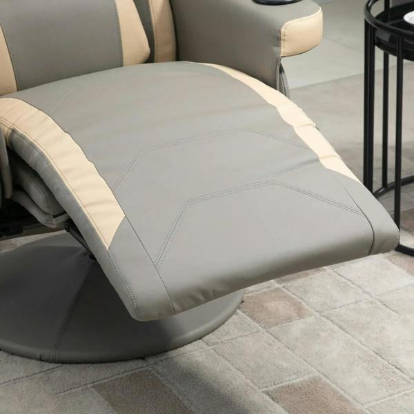 Grey PU leather recliner seat and leg rest with visible stitching
