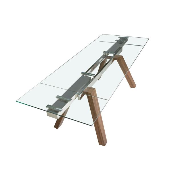 Angel Cerdá Rectangular tempered glass and walnut extending dining table 1123