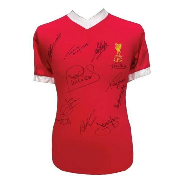 Unbranded Liverpool 1977 European Cup Winners shirt signed by 11 — Framed