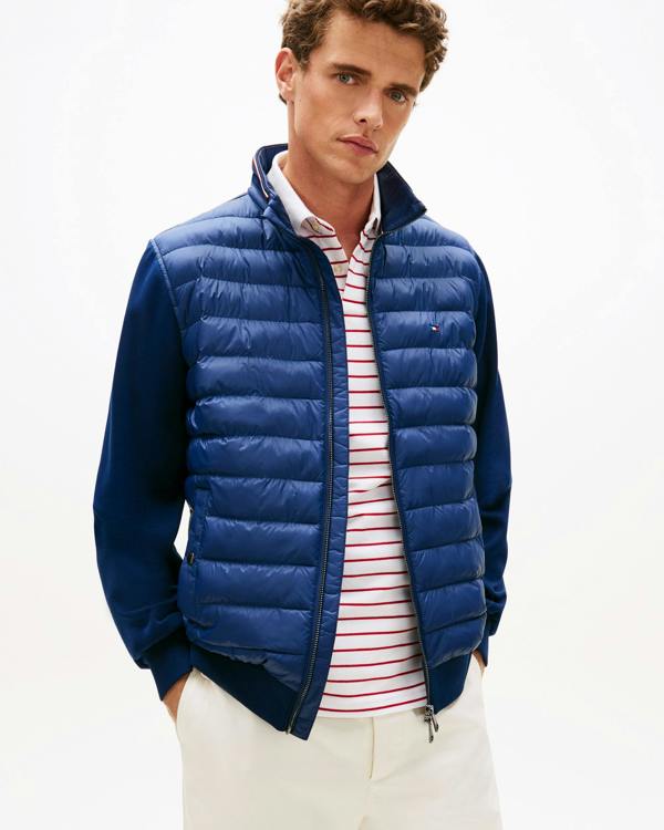 Tommy Hilfiger Essential RWB Mixed Media Mens Stand Collar Jacket - Carbon Navy