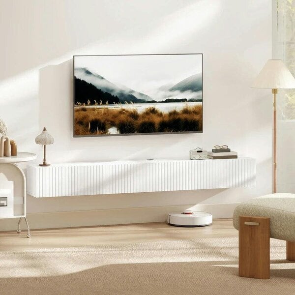 80cm Floating TV Stand, Wall Mount TV Unit with Cable Management Hole, Fits up to 72" TV, White - White
