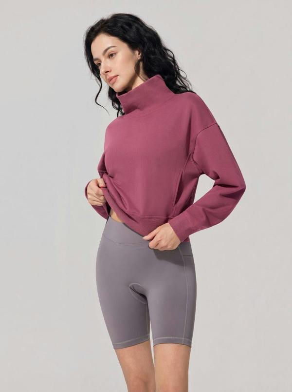 Anniou Cropped Mock Neck Pullover Sweatshirt