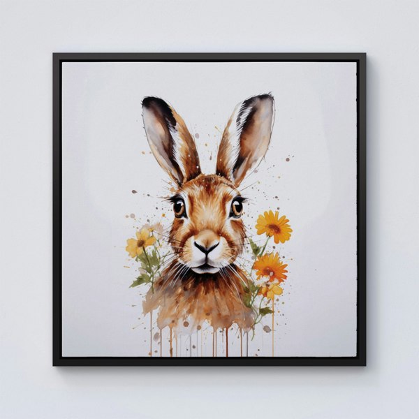 Warren Reed Watercolour Hare and Daisies Framed Canvas