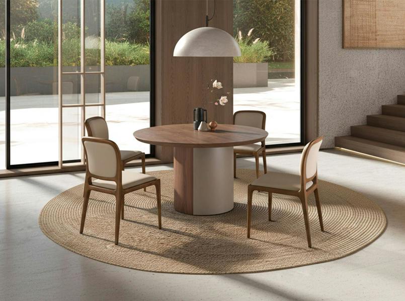 Angel Cerdá Round dining table walnut and metallic sand steel 1163