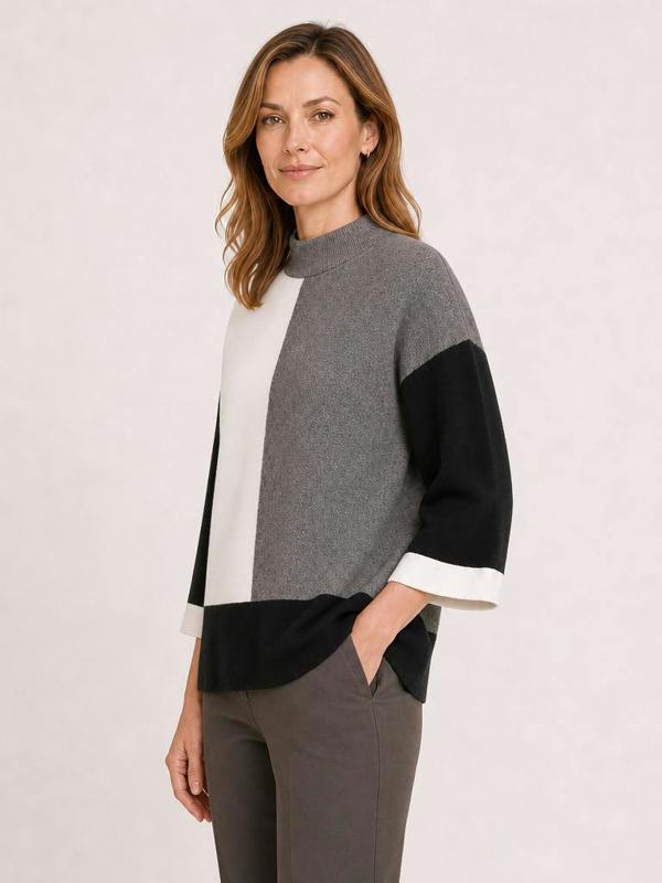 VIZ-A-VIZ Colour Block Funnel Neck Jumper