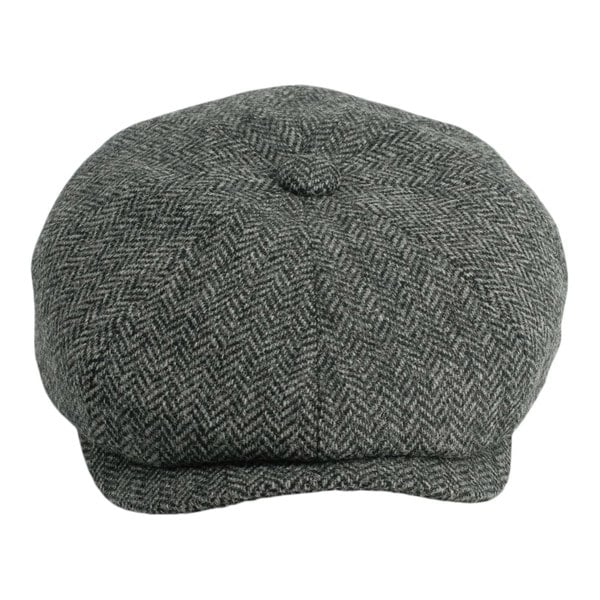 Gamble & Gunn 'Ramsden' Classic 8 Panel Shetland Wool Tweed Grey Herringbone Button Top Cap