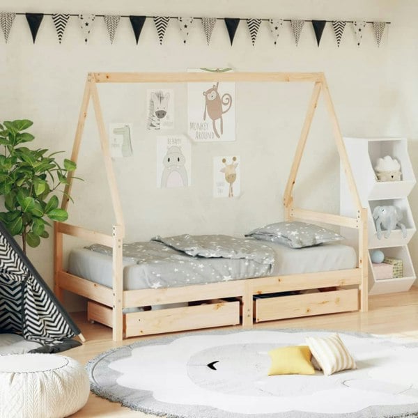 Berkfield Kids Bed Frame with Drawers 80x160 cm Solid Wood Pine