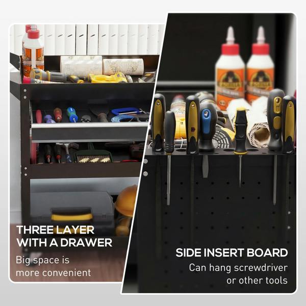 DURHAND 3-tier Tool Trolley Cart Roller Cabinet Garage Workshop with Drawer
