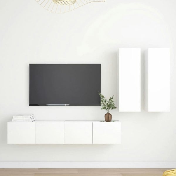 Berkfield 4 Piece TV Cabinet Set White Engineered Wood