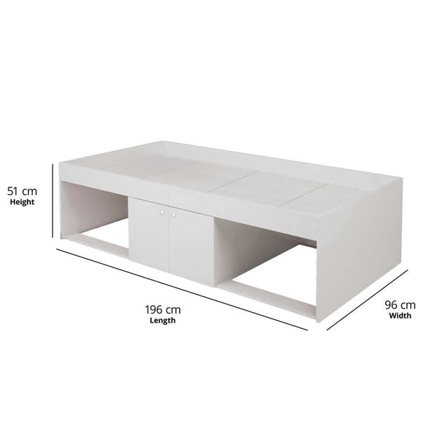 Dimensions of the white bed frame.