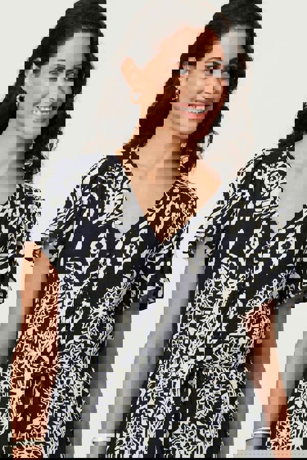 Brown | Abstract Angel Sleeve Knee Length Dress
