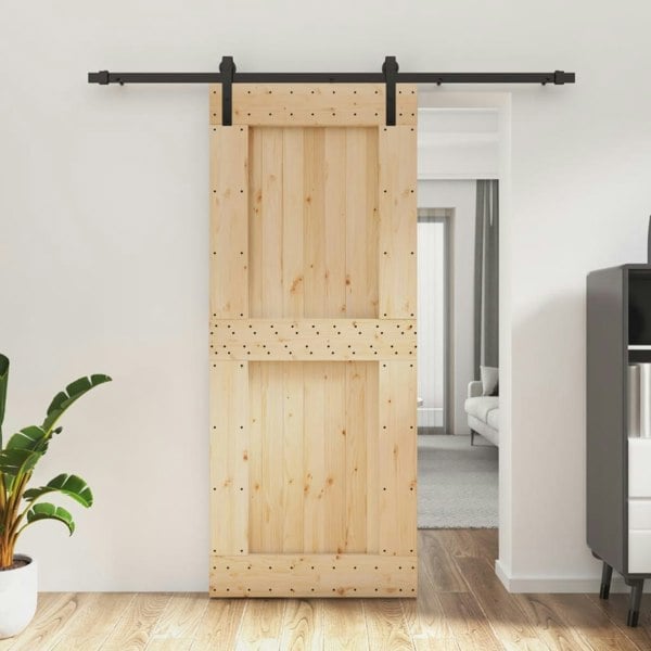 Berkfield Sliding Door with Hardware Set 85x210 cm Solid Wood Pine