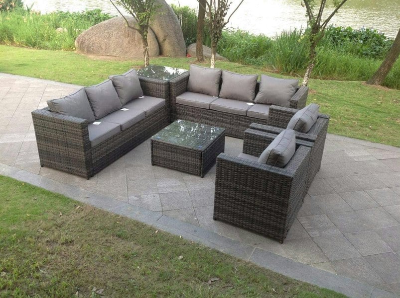 Fimous 8 Seater Grey Rattan Sofa Set Coffee Table Arm Chair Outdoor Garden Furniture