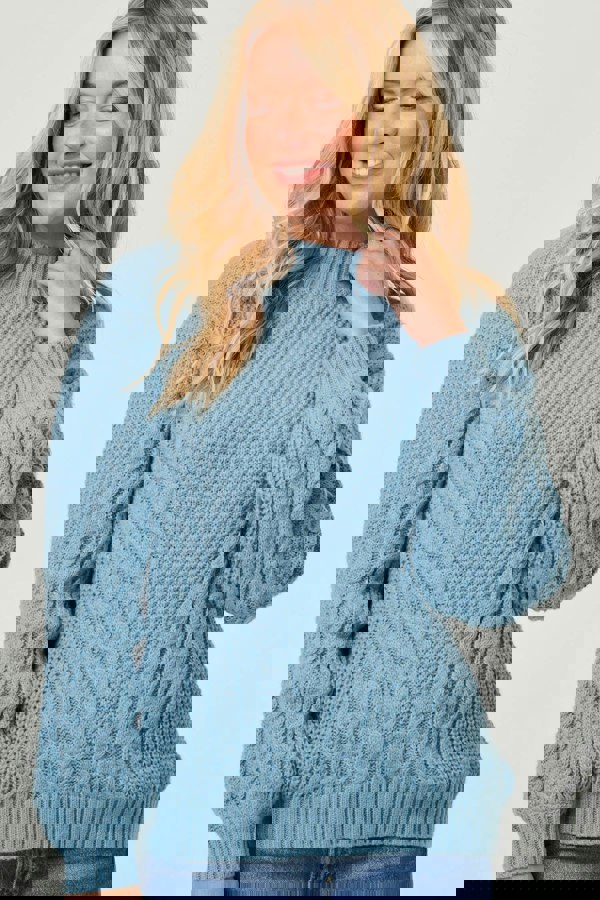 Blue | Chevron Texture Knit High Neck Jumper
