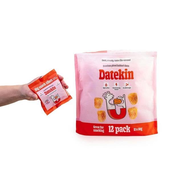 Datekin Sukkari Dates Family Bag (12 x 30g Packs) – Premium Soft Golden Dates | Healthy on-the-go Snacks | 100% Natural Superfood