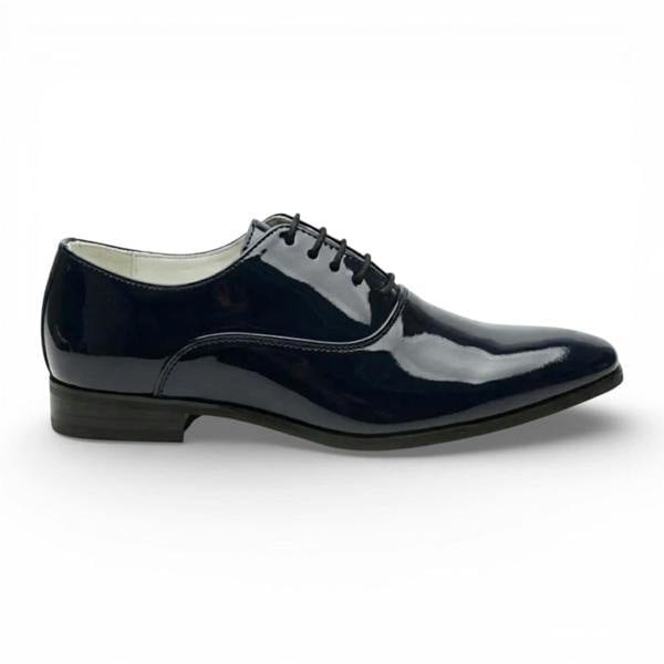 Dolcetto Men's Formal Navy Blue Patent PU Leather Oxford Dress Brogue Shoes