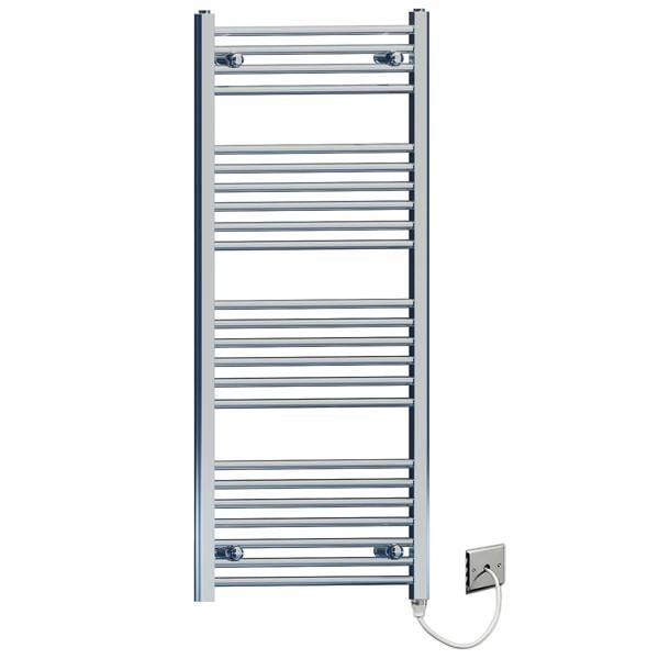 MYHOMEWARE 600 x 1200mm Flat and Curved Chrome Electric Pre-Filled Heated Towel Rail Radiator For Bathroom Designer Standard Element