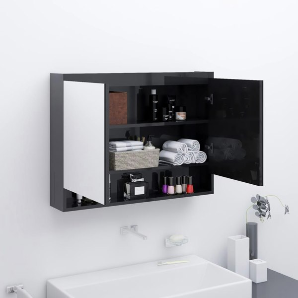 Berkfield Bathroom Mirror Cabinet 80x15x60 cm MDF Shining Black