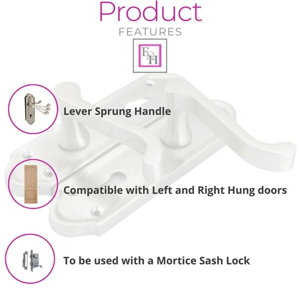 EDH Door Hardware Premium Satin Nickel Internal Lock Door Handle Set+3 Lever Mortice Sash Lock, 2 Pairs