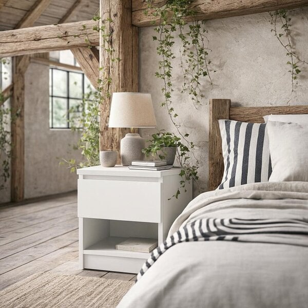 Wyld Haus Budapest White Wooden Bedside Table 1 Drawer 1 Shelf