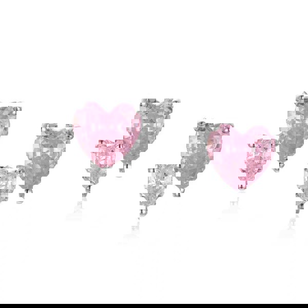 Lioness by TF Amora Pink Heart Bracelet -  Rhodium-Plated Solid S925, Sterling Silver