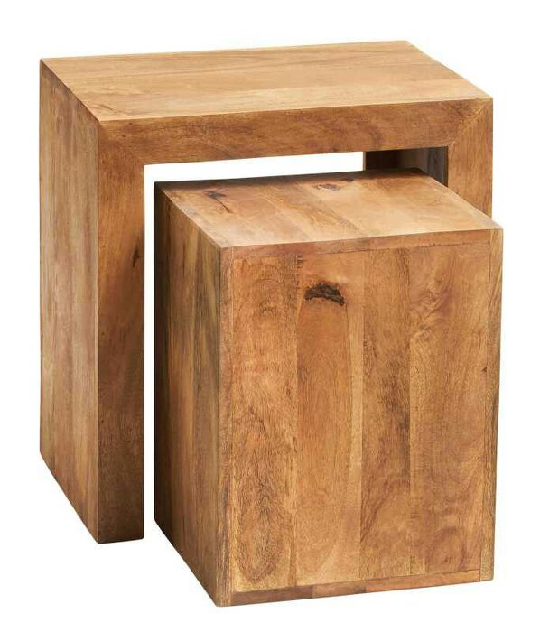 Wyld Haus Set of 2 Manila Light Mango Wood Cube Nesting Tables