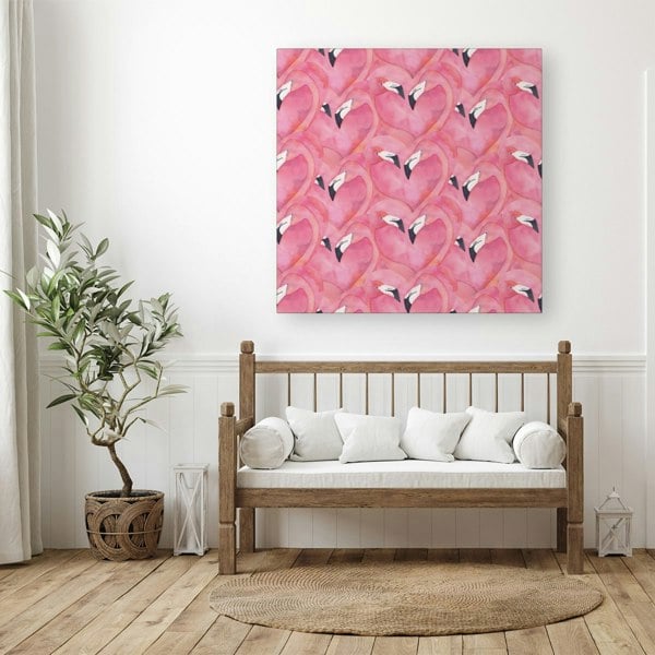 Warren Reed Watercolour Flamingo Hearts Canvas