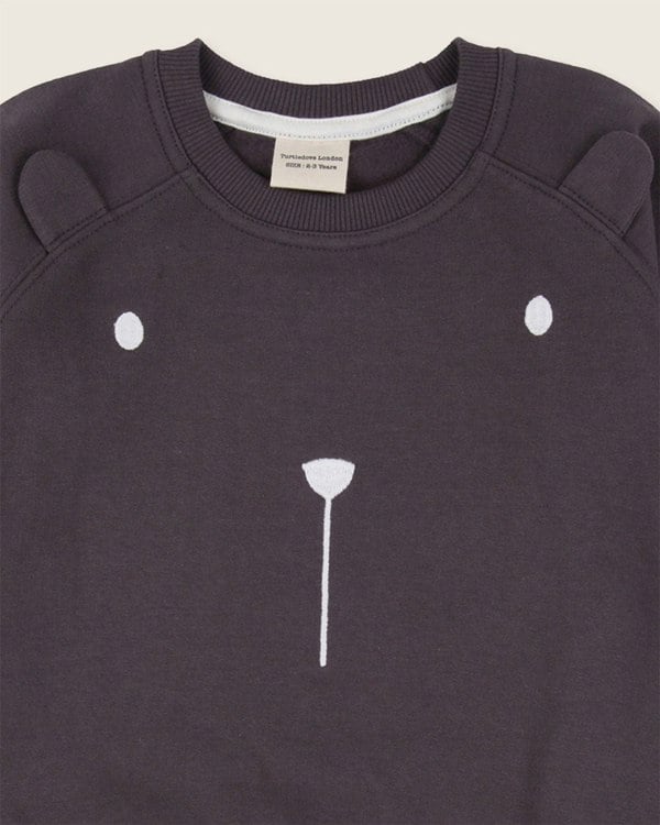 organic cotton Charcoal Grey Bear Face Print Sweatshirt - image 3