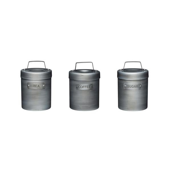 KitchenCraft Industrial Kitchen Tea, Coffee and Sugar Canisters in Gift Box, Vintage-Style Metal