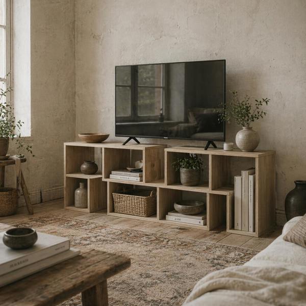 Wyld Haus Tota 134cm Natural Wood Effect 3 Block Modular TV Stand