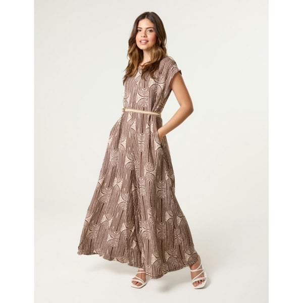 Blue Vanilla Belted Oversized Printed Jumpsuit